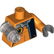 Lego Torso Jumpsuit with Zipper, Agents Villain Logo, and Silver Inset Print, Orange Left Arm with Dark Bluish Gray Hand, Metallic Silver Mech Right Arm / Orange