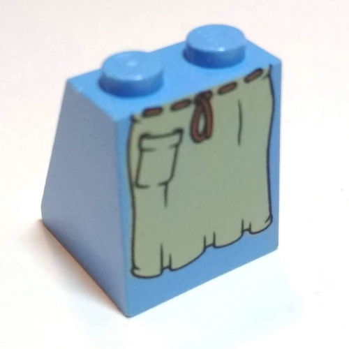 Lego Brick Sloped 65° 2 x 2 x 2 with Bottom Tube with Tan Apron with Pocket Print / Medium Blue
