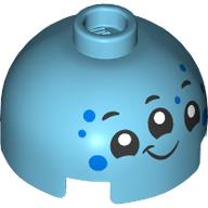 Lego Brick Round 2 x 2 Dome Top, Vented Stud with 3-Eyed Alien, Blue Dots print / Medium Azure