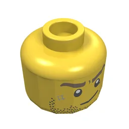 Minifig Head, Stubble, Brown Eyebrows, Crooked Smile and Scar Print [Hollow Stud] / Yellow