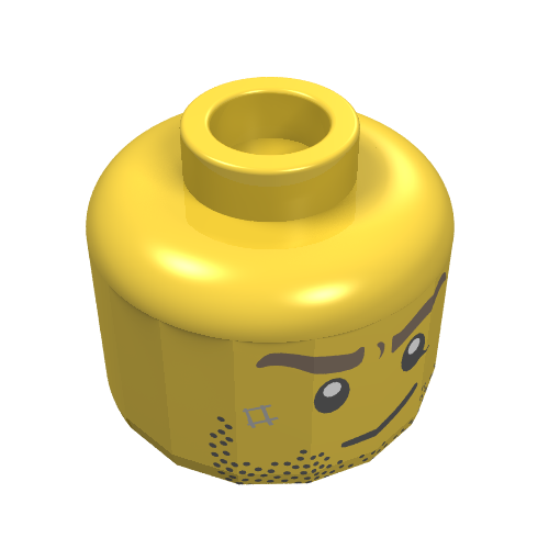 Lego Minifig Head, Stubble, Brown Eyebrows, Crooked Smile and Scar Print [Hollow Stud]