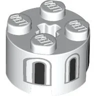 Brick Round 2 x 2 with Axle Hole with Dark Bluish Grey/Black Windows Print