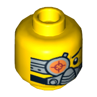 Lego Minifig Head Solomon Blaze, Cyborg Eyepiece, Eyebrow Left Side, Breathing Apparatus / Worried Print / Yellow