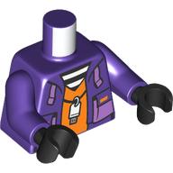 Lego Torso, Jacket, White USB Drive on Necklace, Orange Shirt, White/Black stripes Shirt print, Dark Purple, Black Hands / Dark Purple
