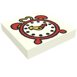 Tile 2 x 2 with Fabuland Alarm Clock Print / White