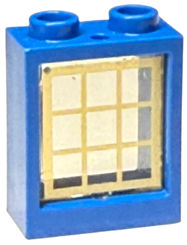 Lego Window 1 x 2 x 2 Flat Front with Trans-Clear Glass with Gold Lattice Pattern (60592 / 60601pb045)