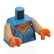 Torso, Jacket, Yellow Trim, Silver Necklace, Orange Shirt, Red Straps Print, Warm Tan Arms, Orange Hands / Dark Azure