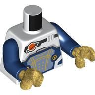 Lego Torso, Space Suit, Dark Blue/Sand Blue Panel, Gold Lines, Classic Space Logo, Dark Blue Arms, Pearl Gold Hands / White