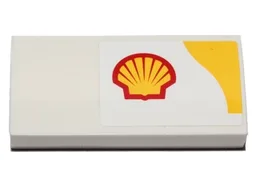 Slope, Curved 2 x 4 x 2/3 with Bottom Tubes with Shell Logo and Yellow Upper Right Corner Pattern Model Left Side (Sticker) - Set 40196