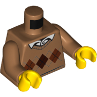 Lego Torso Argyle Sweater with White Shirt Collar Print, Medium Nougat Arms, Yellow Hands / Medium Nougat