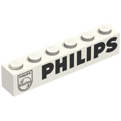 Lego Brick 1 x 6 with 'PHILIPS' Print / White