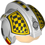 Lego Helmet with Visor Rebel Pilot, Center Ridge, Trans-Orange Visor, Yellow Black Squares, Checkered Print / White
