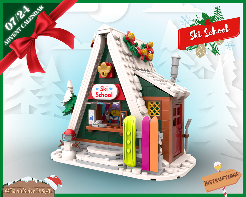 Lego Christmas Ski Shool MOC - Winter Village Advent Calendar Instructions Moc