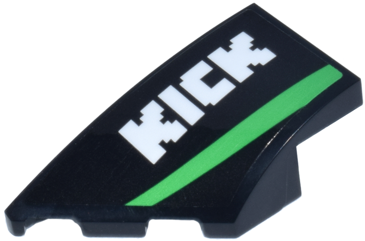 Lego Wedge 4 x 2 Left No Studs with White 'KICK' Logo and Bright Green Stripe Pattern (Sticker) - Set 77247