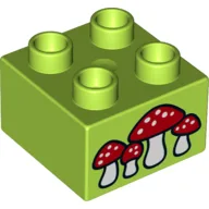 Duplo Brick 2 x 2 with Mushrooms Print / Lime