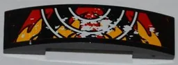 Slope, Curved 4 x 1 x 2/3 Double with Red and Black Danger Stripes, 3 White Half Circles and Flames Pattern (Sticker) - Set 9092