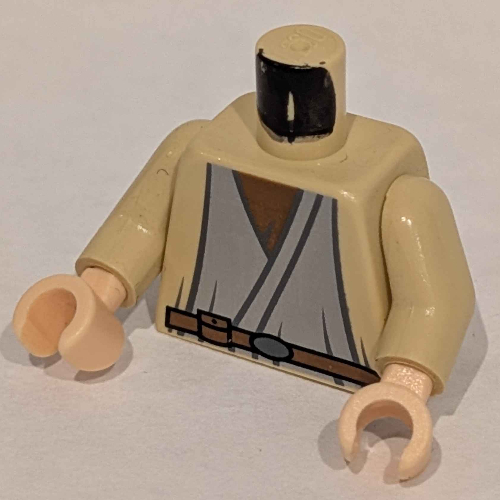 Lego Torso Robe, Moisture Farmer Print (Owen Lars), Tan Arms, Light Nougat Hands / Tan