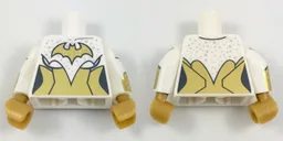 Torso Batman Female Logo with Silver Dots and Gold Corset Pattern / White Arms with Silver Dots and Gold Cuffs Pattern / Pearl Gold Hands