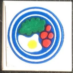 Tile 2 x 2 without Groove with Blue Circle Plate, Fried Egg, 4 Red Spots Pattern 2 (Sticker) - Set 269