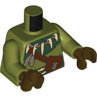 Lego Torso, Dark Green Collar, Belt, Necklace with Fangs, Feathers, Reddish Brown Pouches, Strap print, Olive Green Arms, Dark Brown Hands / Olive Green