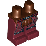 Lego Hips and Dark Red Legs with Dark Red Belt with Silver Buckle, Black and Gray Lines and Knee Straps Print / Reddish Brown