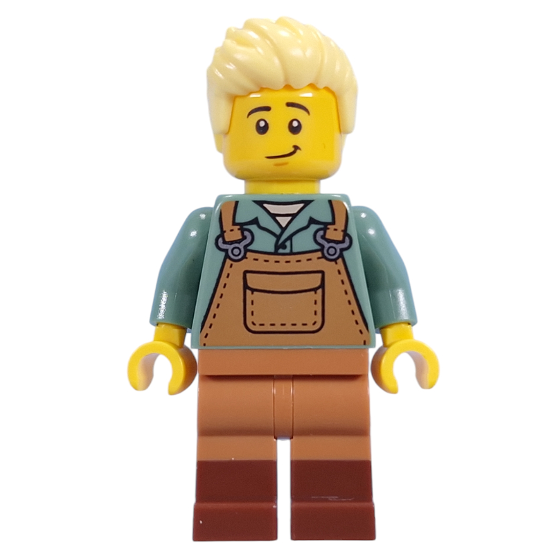 Lego Gardener, Sand Blue Torso, Medium Nougat Apron, Bright Light Yellow Hair