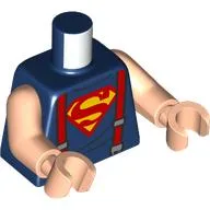 Torso, Shirt with Red Suspenders, Silver Clasps, Red/Yellow Superman 'S' Logo Print, Light Nougat Arms and Hands / Dark Blue