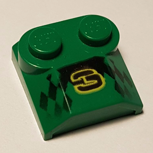 Lego Brick Curved 2 x 2 x 2/3 Two Studs and Lip End with '3' and Checker Print