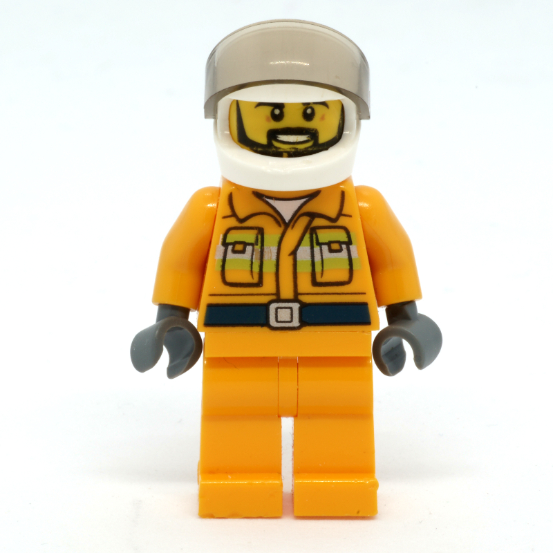 Lego Firefighter, Pilot - Orange Torso, Orange Legs, White Helmet