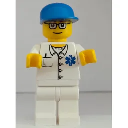 Doctor, White Shirt with Star of Life Logo, Blue Cap, Glasses