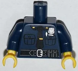 Torso Police Shirt with Silver Badge, Pockets, Pen, Black Tie and Belt Pattern / Dark Blue Arms / Yellow Hands