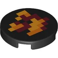 Tile Round 2 x 2 with Pixelated Fire Print / Black