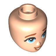 Lego Minidoll Head with Brown Eyebrows, Bright Light Blue Eyes, Looking Up, Open Mouth print / Light Nougat