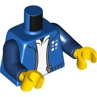 Torso, Jacket, Zipper, Dots (LEGO Designer Logo), White Shirt Print, Dark Blue Arms, Yellow Hands