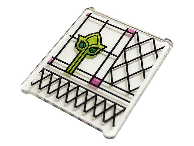 Lego Glass for Window 1 x 3 x 3 Flat Front with Dark Pink, Dark Turquoise and Lime Stained Glass and Black Lattice Pattern (Sticker) - Set 75980