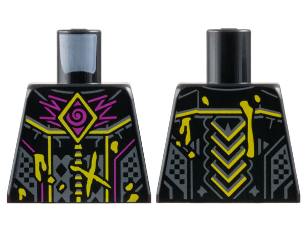 Lego Torso Armor, Magenta Spiral and Zigzags, Yellow Lines, Splotches and Chevrons, Dark Bluish Gray Trim Pattern