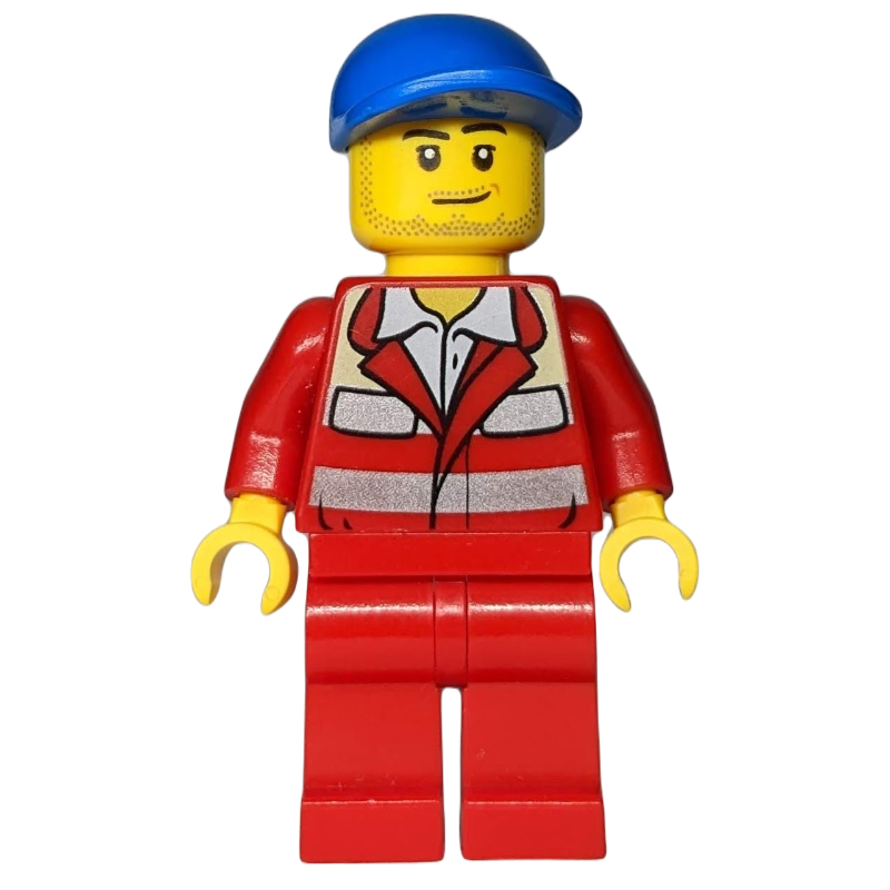 Lego Paramedic, Red Jacket, Red Legs, Blue Cap, Stubble