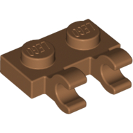 Lego Plate Special 1 x 2 with Clips Horizontal [Open O Clips] / Medium Nougat