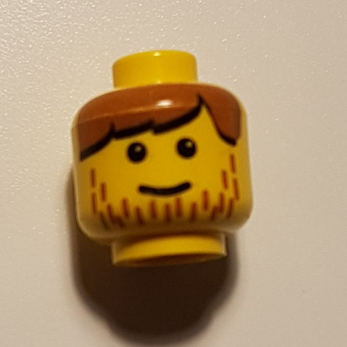 Lego Minifig Head, Brown Bangs and Line Stubble Print [Blocked Open Stud] / Yellow