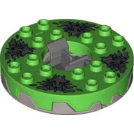 Turntable 6 x 6 Round Flat Silver Base Serrated with Dark Bluish Gray Snake Heads Print (Ninjago Spinner) / Bright Green