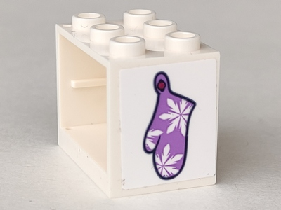 Lego Container, Cupboard 2 x 3 x 2 - Hollow Studs with Medium Lavender Oven Mitt with Snowflakes Pattern (Sticker) - Set 41323