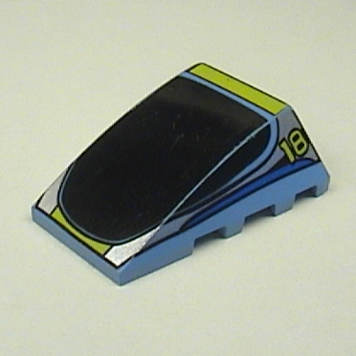 Lego Brick Wedged, Curved 4 x 4 No Top Studs with Black Window, Yellow 18 Print / Medium Blue