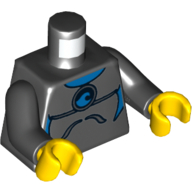 Lego Torso Wetsuit with Blue Sign and Lines and Dark Bluish Gray Stripes Front and Silver Zipper Back Print, Black Arms, Yellow Hands / Black