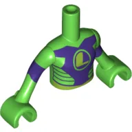 Minidoll Torso Girl with Top with Dark Purple Chest and Stripes, Lime 'L', Arms with Dark Purple Stripes Print, Bright Green Hands (Lena Luthor) / Bright Green