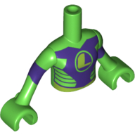 Lego Minidoll Torso Girl with Top with Dark Purple Chest and Stripes, Lime 'L' Print, Bright Green Arms with Hands with Dark Purple Stripes Print (Lena Luthor) / Bright Green