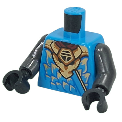Lego Torso, Ninja Robe, Blue/Bright Light Orange Scales, Trim, Gold Dragon print, Pearl Titanium Arms, Black Hands / Dark Azure
