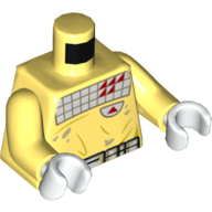 Lego Torso Shirt with White Squares, Red Triangles, Belt, Print, Bright Light Yellow Arms, White Hands / Bright Light Yellow