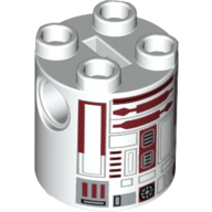Lego Brick Round 2 x 2 x 2 Robot Body, Axle Holder '+' Orientation with Dark Red Astromech Droid with Hollow Black Rectangle Print (R4-P17) / White