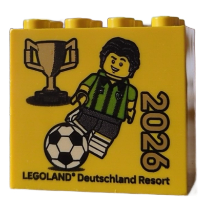 Lego Brick 2 x 4 x 3 with 'LEGOLAND Deutschland Resort WM 2026' Print / Yellow