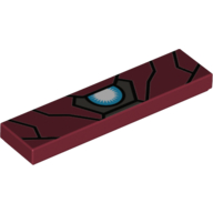 Lego Tile 1 x 4 - Black Lines and Gray Clip Shape surrounding Blue and White Half Circle (Arc Reactor) Print